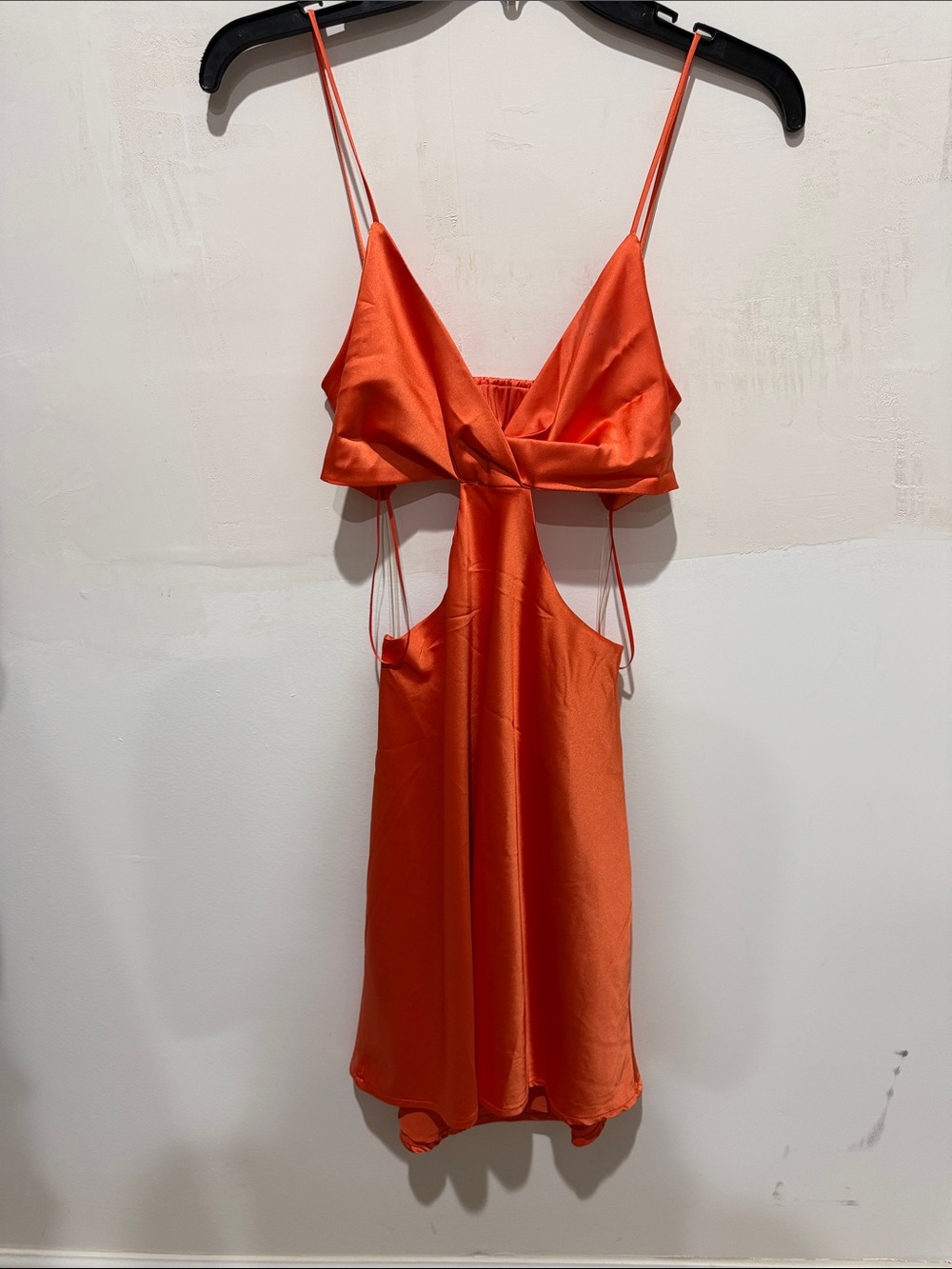 Satin Orange Mini Dress with Cutout Detail